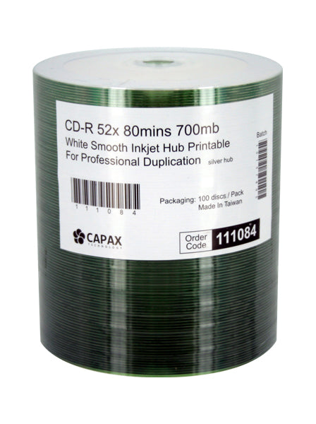 Capax Smooth Full White Inkjet Printable CDR Pack of 100