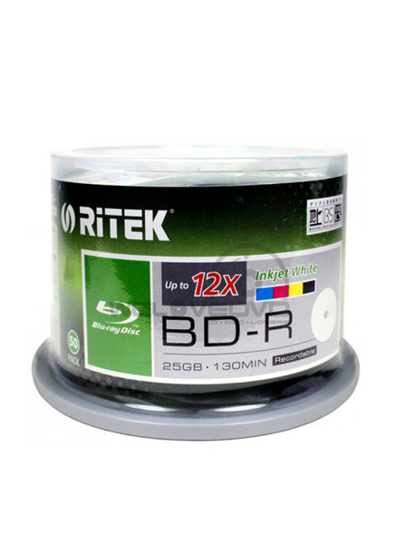Ritek Bluray BD-R 6X 25Gb White Inkjet Printable 50 Pack
