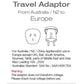 Travel Adaptor- From Australia/ NZ to Europe