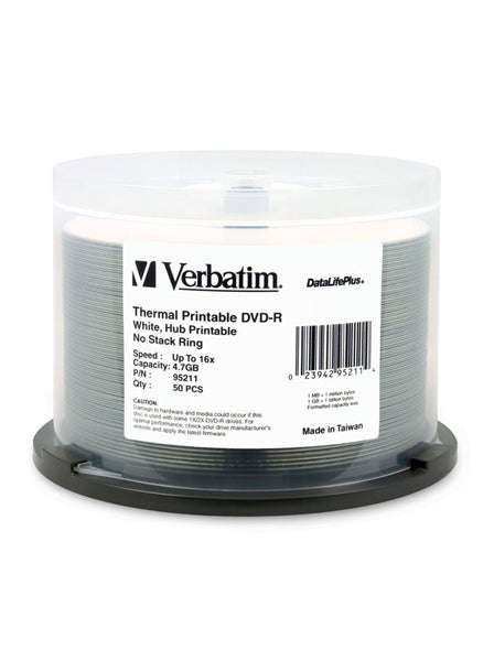 Verbatim Full White Thermal Printable DVD-R (95211 ) Pack of 50